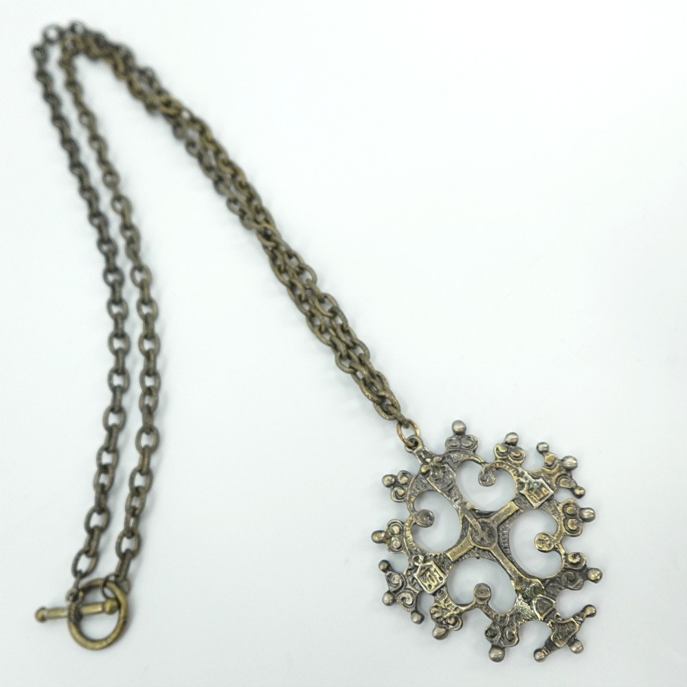 VTG Ethiopian Coptic Cross Necklace Bronze Tone Toggle Clasp 2" Pendant Ornate - Picture 6 of 8